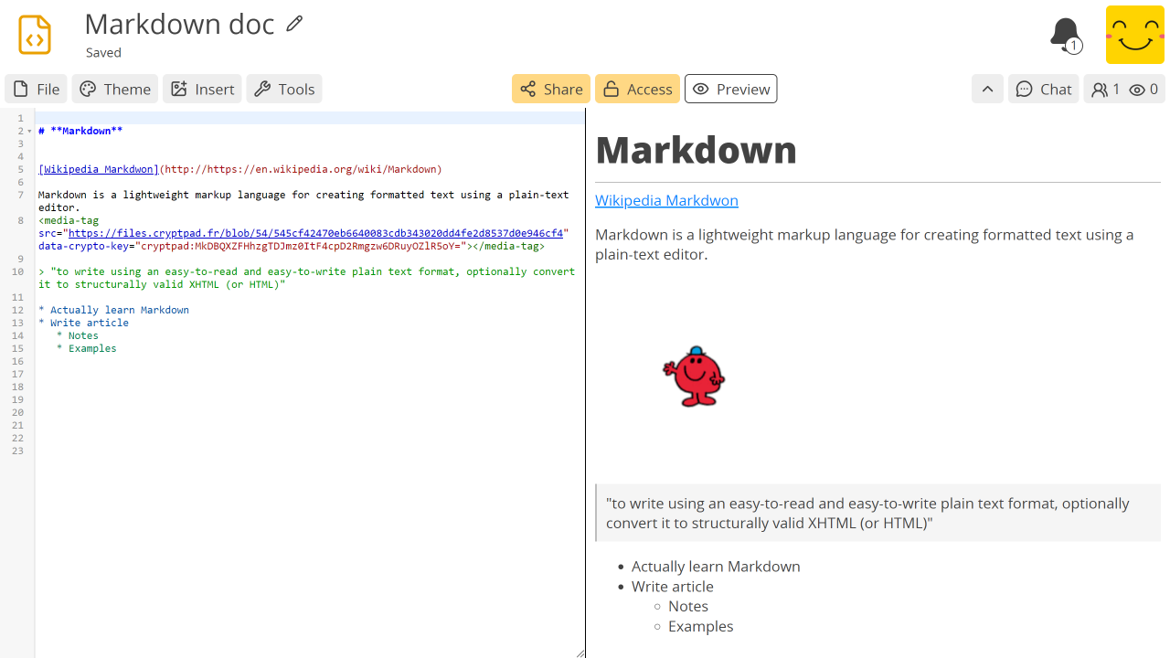 preview of the Code/Markdown application